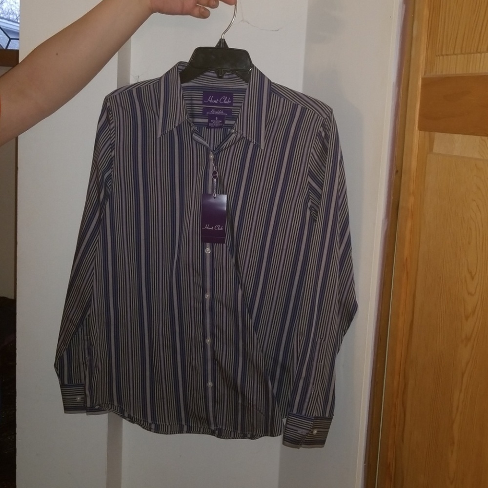 Women's Blue Stripe Button Down Shirt